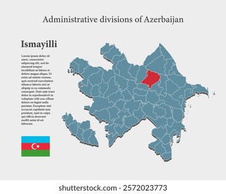 Azerbaijan country - high detailed illustration map divided on regions. Blank Azerbaijan map isolated on background. Vector template Ismayilli province for website, pattern, infographic, education