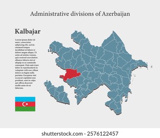 Azerbaijan country - high detailed illustration map divided on regions. Blank Azerbaijan map isolated on background. Vector template Kalbajar province for website, pattern, infographic, education