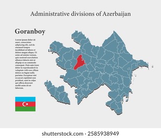 Azerbaijan country - high detailed illustration map divided on regions. Blank Azerbaijan map isolated on background. Vector template Goranboy province for website, pattern, infographic, education