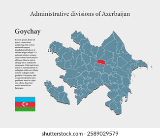 Azerbaijan country - high detailed illustration map divided on regions. Blank Azerbaijan map isolated on background. Vector template Goychay province for website, pattern, infographic, education