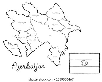 Azerbaijan Country Map Flag Vector Illustration Hand Drawn Cartoon Art
