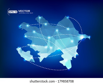Azerbaijan country map polygonal with spot lights places svg