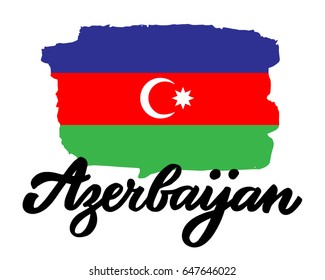 Azerbaijan country national flag with the hand drawn calligraphy lettering.