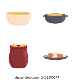 Azerbaijan cuisine icons set cartoon vector. Various azerbaijan cuisine dish. Traditional food