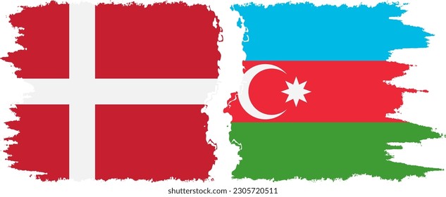 Azerbaijan and Denmark grunge flags connection, vector