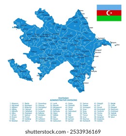 Azerbaijan - detailed blue country map with cities, regions. Vector illustration