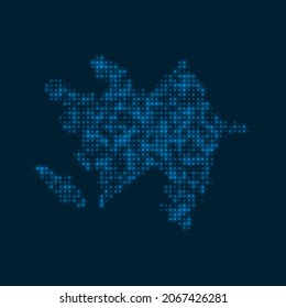 Azerbaijan dotted glowing map. Shape of the country with blue bright bulbs. Vector illustration.