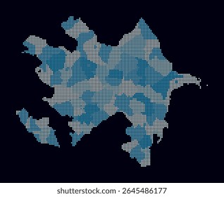Mapa punteado de Azerbaiyán. Mapa de estilo digital del país sobre fondo oscuro. Forma de Azerbaiyán con puntos circulares. Estilo de puntos de colores. Círculos de tamaño Pequeño. Ilustración vectorial con clase.