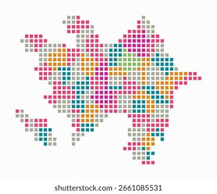Mapa punteado de Azerbaiyán. Mapa de estilo digital del país sobre fondo blanco. Forma de Azerbaiyán con puntos cuadrados. Estilo de puntos de colores. Grandes cuadrados de tamaño. Ilustración vectorial de tendencia.