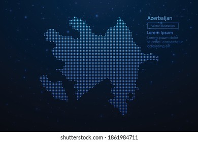 Azerbaijan dotted map in futuristic style, glowing outline made of stars lines dots. Communication, internet technologies concept on dark blue space background. Vector illustration.