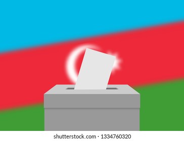 Azerbaijan election banner background. Ballot Box with blurred flag