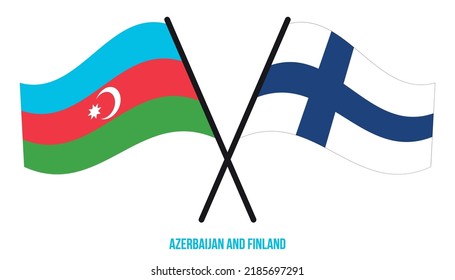 Azerbaijan and Finland Flags Crossed And Waving Flat Style. Official Proportion. Correct Colors.