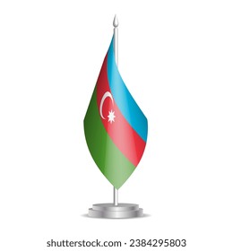 Azerbaijan flag - 3D mini flag hanging on desktop flagpole. Usable for summit or conference presentaiton. Vector illustration with shading.
