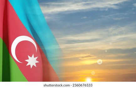 Bandera de Azerbaiyán contra la puesta de sol. Vector EPS10