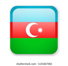 Azerbaijan Flag. Bright Square Icon. Vector Illustration