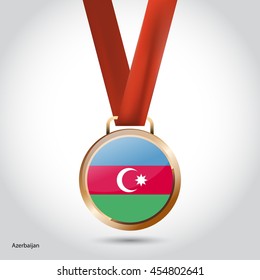 Azerbaijan Flag in Bronze Medal. Olympic Game Bronze Medal. Vector Illustration