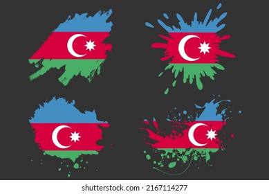 Azerbaijan flag brush splash vector set, country logo asset, paint grunge illustration concept, Azerbaijan flag brush stroke grunge effect, water splash mask, creative country flag logo idea