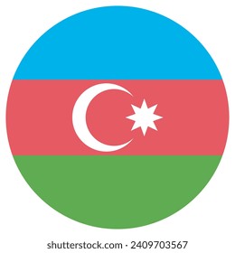 Bandera de Azerbaiyán. Icono de indicador de botón. Color estándar. Indicador de icono de círculo. Ilustración del equipo. Ilustración digital. Ilustración vectorial.