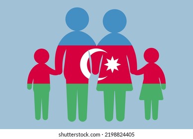 Azerbaijan flag with family concept, vector element, parent and kids holding hands, immigrant idea, happy family with Azerbaijan flag, flat design asset