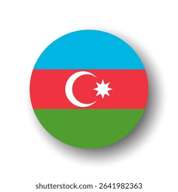 Azerbaijan flag - flat vector circle icon or badge with dropped shadow.