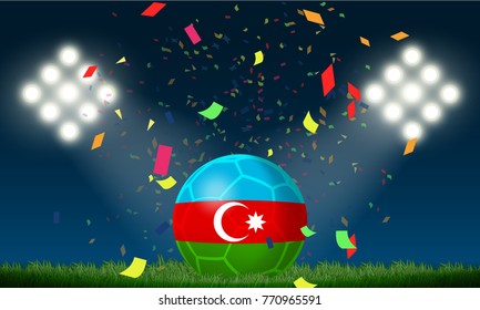 Azerbaijan flag football and soccer vector illustration victory salute dice ribbon and banner. Independence day, Republic day, Military day label, sticker, booklet, flayer, brochure creative Baku city
