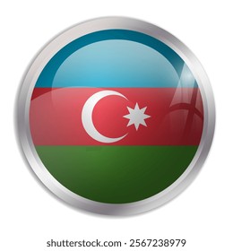 Azerbaijan flag - glossy circle button displays a colorful flag representing a country cultural identity and heritage. The essence of national pride and unity.