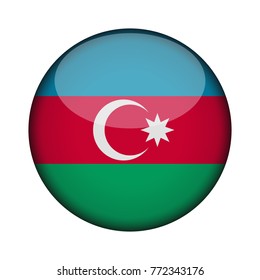 azerbaijan Flag in glossy round button of icon. azerbaijan emblem isolated on white background. National concept sign. Independence Day. Vector illustration.