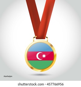 Azerbaijan Flag in gold Medal. Vector Illustration. RIO Olympic Game gold Medal. Vector Illustration