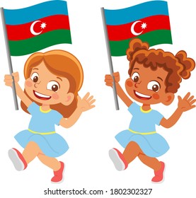 Azerbaijan flag in hand. Children holding flag. National flag of Azerbaijan vector