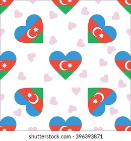 Azerbaijan flag independence day seamless pattern. Patriotic country flag background. Azerbaijan flag in the shape of heart. Vector seamless pattern.