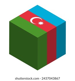 Bandera de Azerbaiyán - cubo 3D isométrico aislado sobre fondo blanco. Vector.