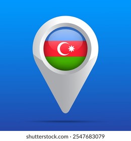 Icono de mapa de bandera de Azerbaiyán. Icono brillante. 3D. Ilustración vectorial.