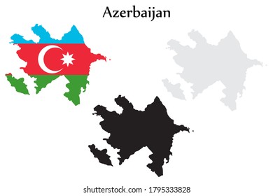 Azerbaijan flag and map shape black and gray color. EPS.file.