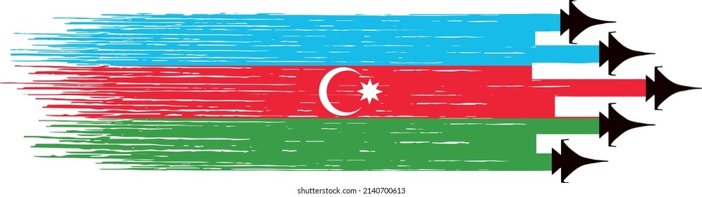 Azerbaijan  flag with military fighter jets isolated  on png or transparent ,Symbols of Azerbaijan,template for banner,card,advertising,poster, and business matching country, vector illustration