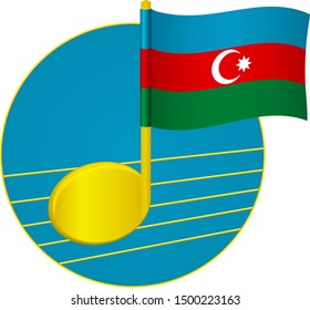 Azerbaijan flag and musical note. Music background. National flag of Azerbaijan and music festival concept vector illustration