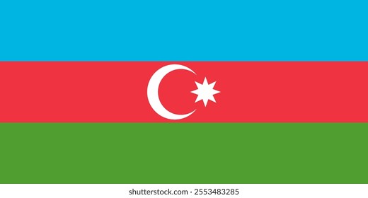 Azerbaijan flag in official colors, dimensions and aspect ratio. Vector flag symbolizing national pride, identity, heritage, patriotism and authority