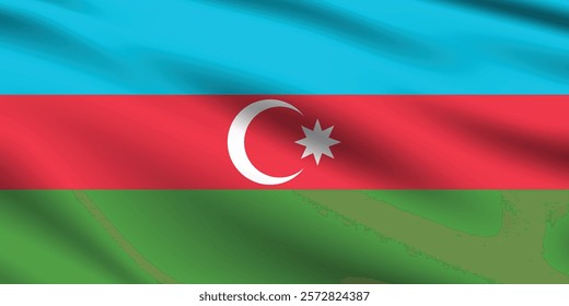 Azerbaijan flag official colors and proportion digital vector illustration. Pleated flag.