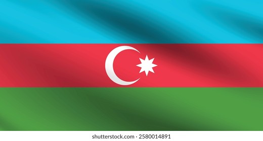 Azerbaijan flag official colors and proportion digital vector illustration. Pleated flag.