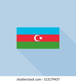 Azerbaijan flag in official proportions, flat design with long shadow
