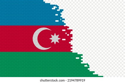Azerbaijan flag on broken brick wall. Empty flag field of another country. Country comparison. Easy editing and vector in groups.