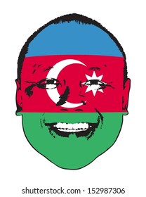 An Azerbaijan flag on a face, isolated against white. 