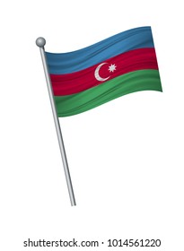 Azerbaijan flag on the flagpole. Official colors and proportion correctly. waving of Azerbaijan flag on flagpole, vector illustration isolate on white background.