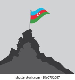 Azerbaijan flag on the mountain peak. Business concept, goal achievement, success, winning. Flat style,flag of Azerbaijan, vector illustration.EPS10.