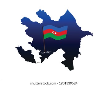 Azerbaijan flag on Nagorno Karabakh region of Azerbaijan map dark blue black gradient. EPS 10