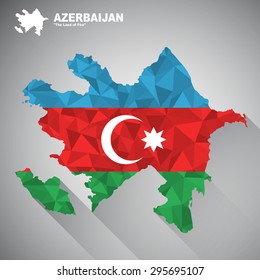 Azerbaijan flag overlay on Azerbaijan map with polygonal and long tail shadow style (EPS10 art vector)