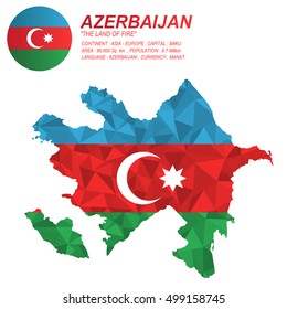 Azerbaijan flag overlay on Azerbaijan map with polygonal style.(EPS10 art vector)