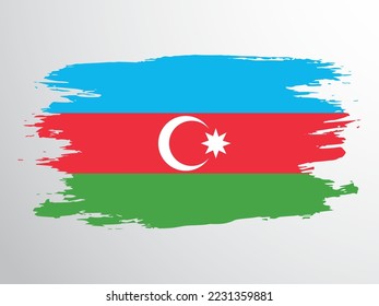 Azerbaijan flag painted by brush. Azerbaijan vector flag.