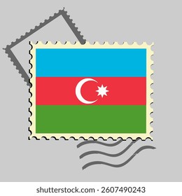 Azerbaijan flag postage stamp. Isolated vector illustration on grey post stamp background