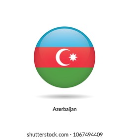 Azerbaijan flag - round glossy button. Vector Illustration.