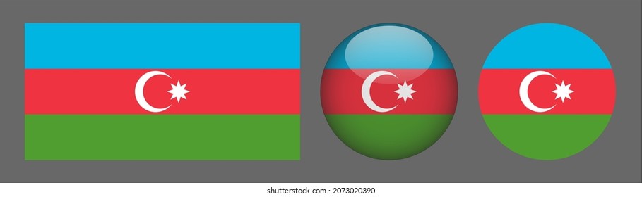 Azerbaijan flag set collection, button rounded, flat rounded.